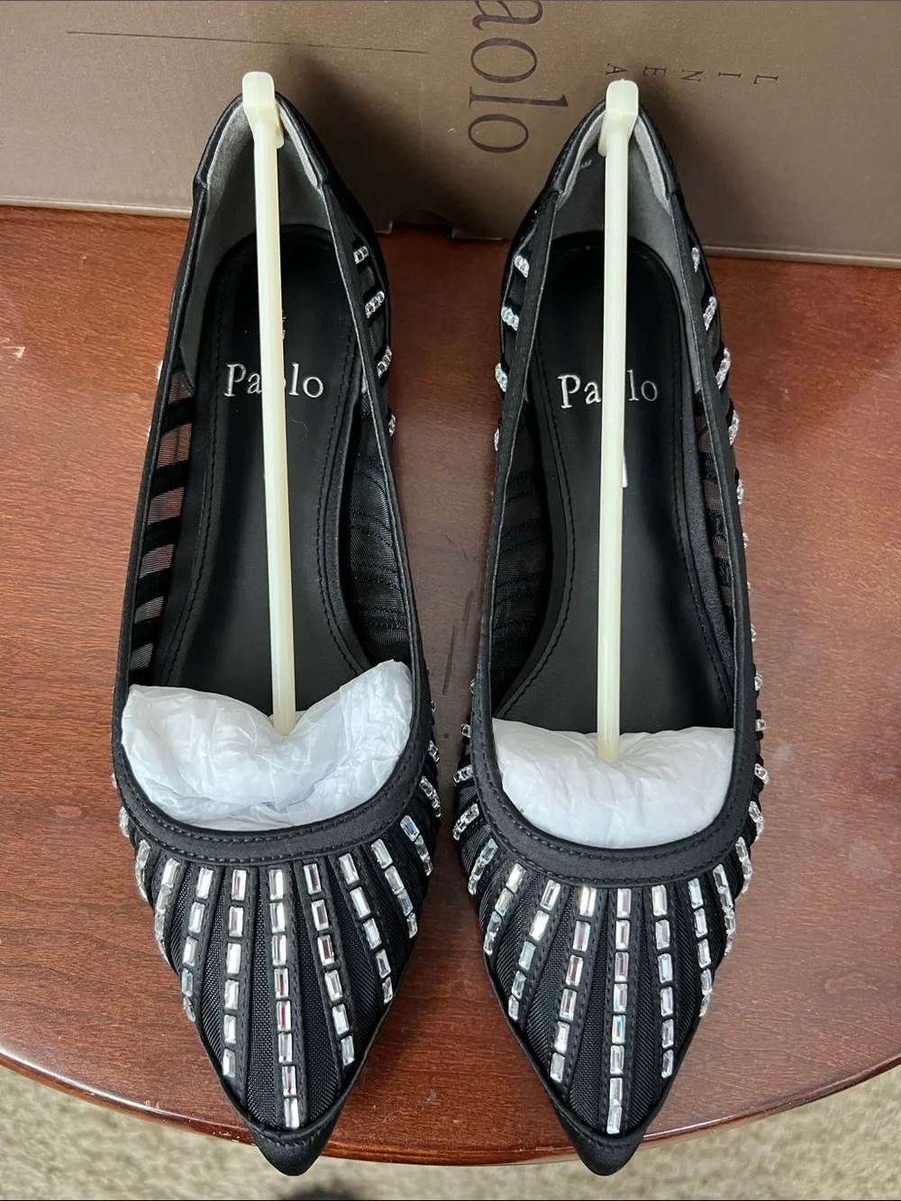 Linea Paolo Noelle Black Satin Crystal Embellished Flat Dress Shoe Size 5
